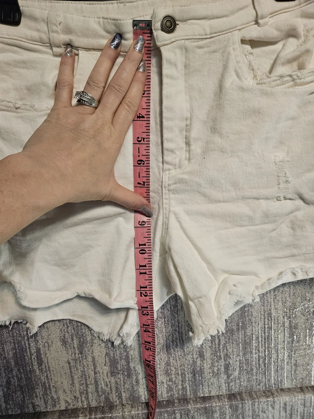 LA MIEL White Distressed Denim Shorts